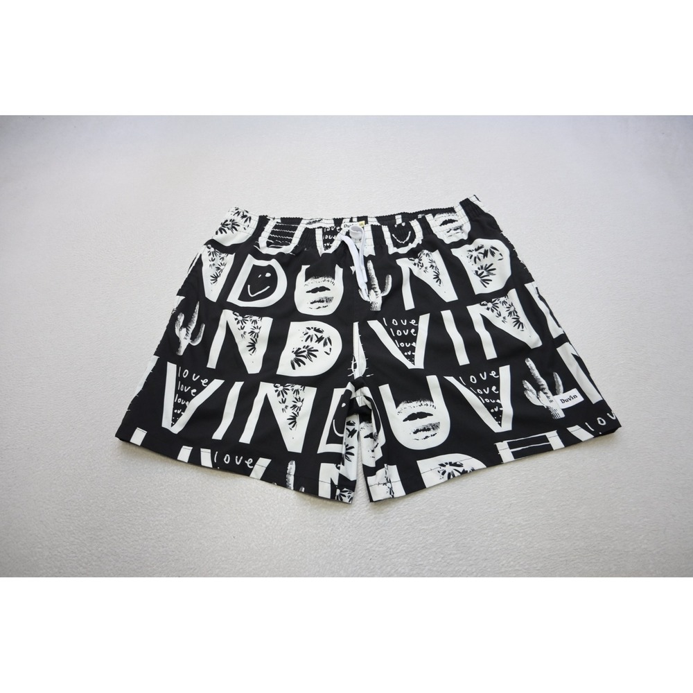 Duvin Swim Trunks Mens XXL Black‎ White Graphic Print Mesh Lined Excellent